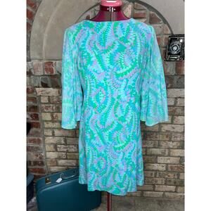 Vintage wiggle dress butterfly sleeve 1960s mod groovy blue green purple
